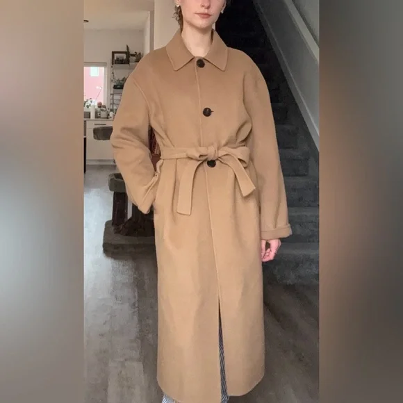 Olive UK Classic Tan Camel Wool Trench Coat with Belt - Picture 4 of 13